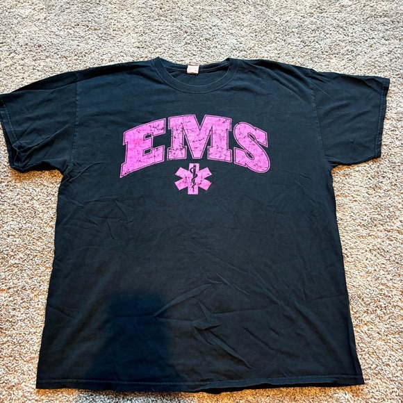 Gildan Other - EMS Graphic T-Shirt Mens XL Black Pink Distressed Logo Medical EMT Gildan Heavy
